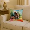 Maine White Pine Cone and Tassels in Watercolor Throw Pillow Machine Washable, Indoor Outdoor Decorative Pillow for Couch, Bed or Patio, 18Hx18W