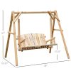 6.5' Outdoor Rustic Patio Swing Chair, 2-Person Porch Swing Chair with Solid Wood Leg, Garden Swing, Natural
