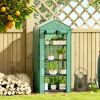 Outsunny Mini Greenhouse with Screen Roof, 4 Tier Portable Small Greenhouse with High Strength PE Cover, Green
