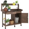 Dark Brown Outdoor Potting Bench with Storage Cabinet,Sink and Faucet ,Hooks