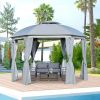 Outsunny 12' x 12' Round Outdoor Gazebo, Patio Dome Gazebo Canopy Shelter with Double Roof, Netting Sidewalls and Curtains, Zippered Doors