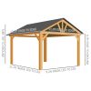 11' x 13' Hardtop Gazebo with Wooden Frame, Permanent Metal Roof Gazebo Canopy with Ceiling Hook for Garden, Patio & Backyard, Natural/Black