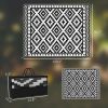 Outdoor Rug Carpet Reversible Plastic Straw Rug with LED Lights Black and White 10' x 8' for Patio