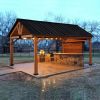 11' x 13' Hardtop Gazebo with Wooden Frame, Permanent Metal Roof Gazebo Canopy with Ceiling Hook for Garden, Patio & Backyard, Natural/Black