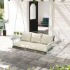 3 Person Wicker Hanging Outdoor Patio Porch Swing Bench with Cup Holders, Cushions, and Chains, Natural