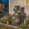 40" Tall Outdoor Waterfall Fountain with LED Lights, 6-Tier Cascading Waterfall Feature, Resin Garden Fountain, Gray