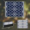 Reversible Outdoor Rug Carpet with LED Lights, 10' x 8' PP Straw Rug with Carry Bag and Ground Stakes