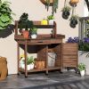 Dark Brown Outdoor Potting Bench with Storage Cabinet,Sink and Faucet ,Hooks