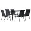 7 Piece Patio Dining Set Black Steel and Textilene