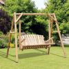 6.5' Outdoor Rustic Patio Swing Chair, 2-Person Porch Swing Chair with Solid Wood Leg, Garden Swing, Natural