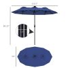 Outsunny Double-sided Patio Umbrella, 9.7' Outdoor Umbrella with Tilt and Crank, LED Solar Light and 12 Ribs, Navy Blue