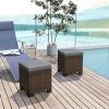Outsunny 2 Pieces Wicker Outdoor Ottomans with Cushions, Rattan Ottoman Footrest & Side Table for Patio Yard Poolside, Gray