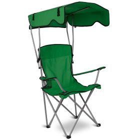 Foldable Beach Canopy Chair Sun Protection Camping Lawn Canopy Chair 330LBS Load Folding Seat w/ Cup Holder For Beach Poolside Travel Picnic (Option: CanopyChairGreen)