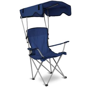 Foldable Beach Canopy Chair Sun Protection Camping Lawn Canopy Chair 330LBS Load Folding Seat w/ Cup Holder For Beach Poolside Travel Picnic (Option: CanopyChairNavyBlue)