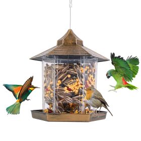 Hanging Gazebo Wild Bird Feeder Outdoor Bird Seed Station with Large Capacity 6 Feeder Ports for Garden Patio Park Weatherproof Easy To Refill (Option: BirdFeederBrown)