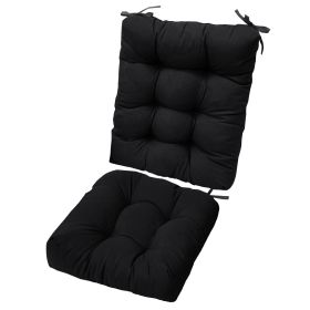 2Pcs Rocking Chair Cushion Upper And Lower Back And Seat Sets with Non-Slip Ties Polyester Fiber Filling Comfortable for Indoor Home Office Car (Option: Black)