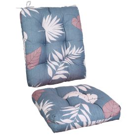 2Pcs Waterproof Rocking Chair Cushion Upper And Lower Back And Seat Sets with Non-Slip Ties Oxford Cloth Surface Polyester Filling Comfortable for Ind (Option: Blue_GreyLeaf_Pro)