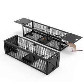 2Pack 15.35x4.72x3.94in 2-Door Humane Live Rat Trap Galvanized Iron Rodent Trap Cage Reusable for Home Garden Farm Warehouse (Option: 2PcsTrapCageBlack)