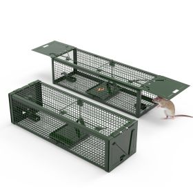 2Pack 15.35x4.72x3.94in 2-Door Humane Live Rat Trap Galvanized Iron Rodent Trap Cage Reusable for Home Garden Farm Warehouse (Option: 2PcsTrapCageArmyGreen)