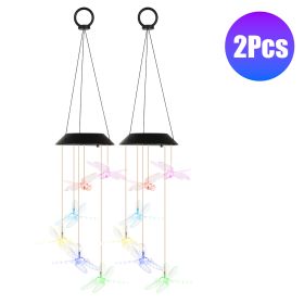 2Pack Solar Dragonfly Wind Chimes 7 Color Changing Wind Chimes for Outside IPX4 Waterproof Outdoor Garden Yard Decor (Option: DragonflyChime2Pc)
