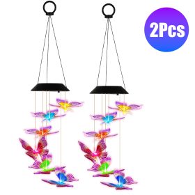 2Pack Solar Butterfly Wind Chimes 7 Color Changing Wind Chimes for Outside IPX4 Waterproof Outdoor Garden Yard Decor (Option: 2PcButterflyChimePurpYEL)