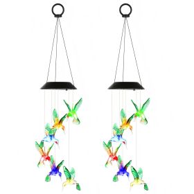 Solar Hummingbird Wind Chime 7 Color Changing Wind Chime for Outside IPX4 Waterproof Outdoor Garden Yard Decor (Option: HummingbirdChime2Pc)