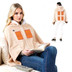 Wearable Heated Throw Blanket Double-Sided Flannel Portable Electric Heating Hoodie For Women Men Machine Washable 3 Heating Levels Battery Operated (Option: Beige)