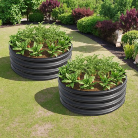 2PCS Tall Round Raised Garedn Bed,Metal Raised Beds For Vegetables, Outdoor Garden Raised Planter Box, Patio Planter Raised Beds For Flowers, Herbs, F (Color: BLACK)