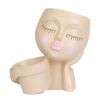 Girl Face Planter Pot Dual Opening Flower Pot With Drainage Hole Lady Head Resin Plant Pot For Succulent Cactus Indoor Outdoor