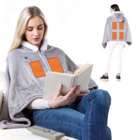 Wearable Heated Throw Blanket Double-Sided Flannel Portable Electric Heating Hoodie For Women Men Machine Washable 3 Heating Levels Battery Operated (Option: Grey)