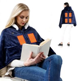 Wearable Heated Throw Blanket Double-Sided Flannel Portable Electric Heating Hoodie For Women Men Machine Washable 3 Heating Levels Battery Operated (Option: Blue)