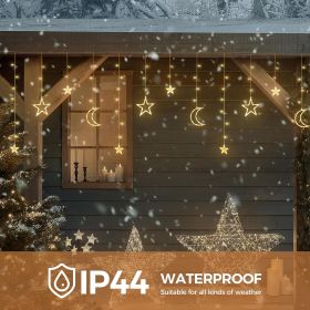 Ramadan Solar Icicle Lights,Outdoor Waterproof Moons Stars Curtain Window String with 8 Modes Timer Remote (Quantity: 4pcs)
