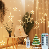 Ramadan Solar Icicle Lights,Outdoor Waterproof Moons Stars Curtain Window String with 8 Modes Timer Remote