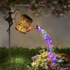 Outdoor Solar Watering Can with Lights Garden Decor Large Solar Powered Lanterns Hanging Waterproof LED Decorative Retro Metal Kettle String Lights fo