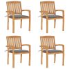 Stacking Patio Chairs with Cushions 4 pcs Solid Teak Wood