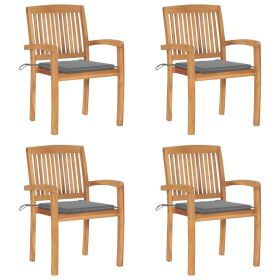 Stacking Patio Chairs with Cushions 4 pcs Solid Teak Wood (Color: Brown)