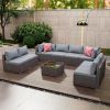 9 Pieces Outdoor Patio Furniture Set, Wicker Patio Conversation Sectional Sofa Set, All Weather PE Rattan Sofa with Glass Table and Cushions