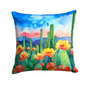Arizona Saguaro Cactus Blossom in Watercolor Throw Pillow Machine Washable, Indoor Outdoor Decorative Pillow for Couch, Bed or Patio, 14Hx14W (Default: Default)
