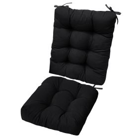 Waterproof Rocking Chair Cushion Upper And Lower Back And Seat Sets with Non-Slip Ties Oxford Cloth Surface Polyester Filling Comfortable for Indoor H (Color: Black_Pro)
