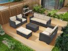 10 Piece PE Rattan Patio Furniture Set, Sectional Sofa Set, Outdoor Patio Furniture Set With Cushions & Tempered Glass Coffee Table