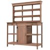 66" Large Outdoor Farmhouse Wooden Potting Bench Table, Garden Workstation with 2 Drawers, Cabinet and Open Shelves for Backyard, Mudroom