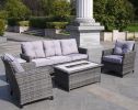 Direct Wicker Gray Wicker Sofa Set Outdoor Furniture Conversation Set with Firepit Table