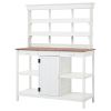 66" Large Outdoor Farmhouse Wooden Potting Bench Table, Garden Workstation with 2 Drawers, Cabinet and Open Shelves for Backyard, Mudroom