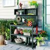 65" Large Wooden Farmhouse Rustic Outdoor Potting Bench Table; Patio Workstation; Garden Potting Bench with 4 Storage Shelves and Side Hook